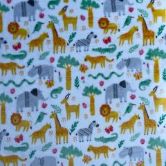Discover Direct - Printed Cuddle Fleece Polyester Fabric Safari Animals, White