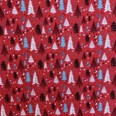 Polycotton Print Christmas Trees, Red