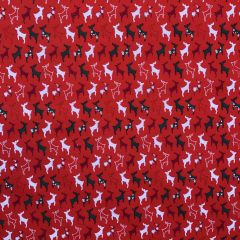 Polycotton Print Christmas Stags, Red
