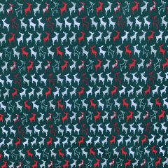 Polycotton Print Christmas Stags, Bottle Green