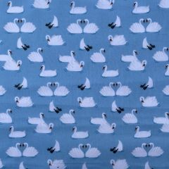 Polycotton Printed Swans, Sky Blue
