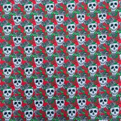 Polycotton Printed Floral Skulls, Red