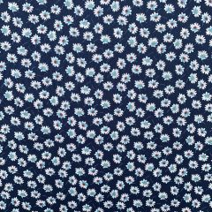 Floral Print Cotton Fabric Daisy, Navy Blue