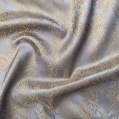 Paisley Polyester Viscose Jacquard Lining, Brown/Gold