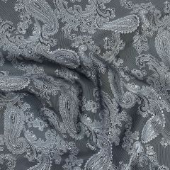 Paisley Polyester Viscose Jacquard Lining, Grey/White