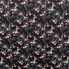 Floral Print Cotton Fabric Stemly, Black