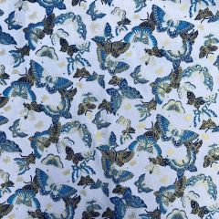 Isumi Japanese Foil Cotton Print Butterflies, White