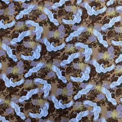 Isumi Japanese Foil Cotton Print Floral Crane, Brown