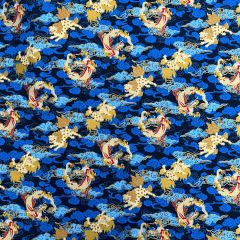 Isumi Japanese Foil Cotton Print Dragon Cloud, Royal Blue