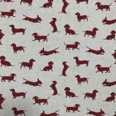 Discover Direct - Cotton Rich Linen Look Fabric, Sausage Dog Red