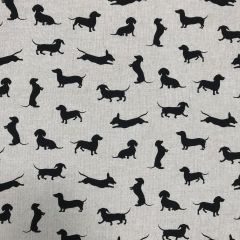Discover Direct - Cotton Rich Linen Look Fabric, Sausage Dog Black