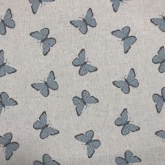Discover Direct - Cotton Rich Linen Look Fabric, Butterflies Blue