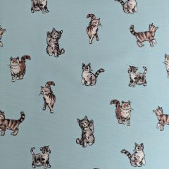 Discover Direct - Cotton Rich Linen Look Fabric Shabby Cats Duck Egg
