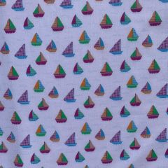 Discover Direct - Polycotton 65/35 Printed Fabric, Boats White