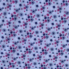 Discover Direct - Polycotton 65/35 Printed Fabric, Flower Line Sky Blue