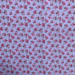 Discover Direct - Polycotton 65/35 Printed Triple Rose Small, White/Pink