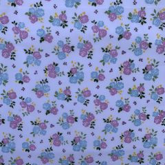 Discover Direct - Polycotton 65/35 Printed Triple Rose Large, White/Blue