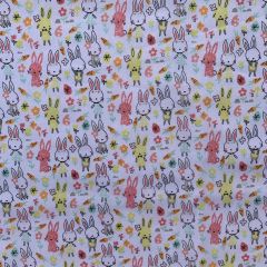 Discover Direct - Polycotton 65/35 Printed Bunny Rabbits, White