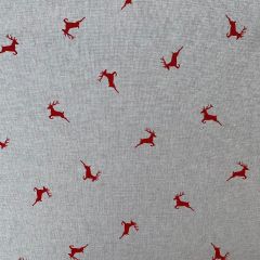 Discover Direct - Cotton Rich Linen Look Fabric Highland Stags, Red