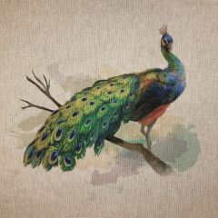 Discover Direct - Cotton Rich Linen Digital Look Fabric Panels & All Overs (per Panel), Peacocks