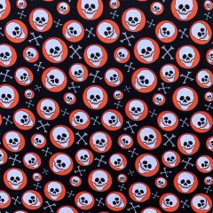 Discover Direct - 100% Cotton Fabric Halloween Round Skulls, Orange/Red