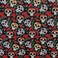 Discover Direct - 100% Cotton Fabric Halloween Candy Skulls, Black