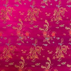 Discover Direct - Woven Chinese Brocade Dress Fabric, Dragon Cerise Pink