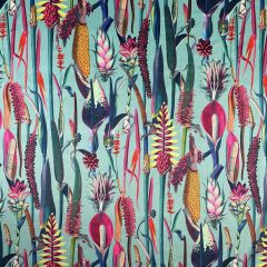 Discover Direct - Printed Velvet Curtain Fabric Botanical Duck Egg Blue