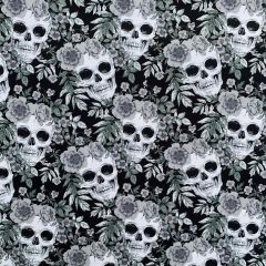 Discover Direct - Cotton Poplin Printed Skulls & Roses, Ivory