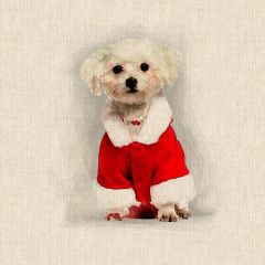 Discover Direct - Crafty Linen Cotton Rich Fabric xMas Digital Panel Christmas Maltese Terrier