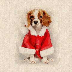 Discover Direct - Crafty Linen Cotton Rich Fabric xMas Digital Panel Christmas King Charles