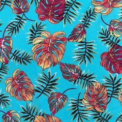 Viscose Twill Chalis Print Dress Fabric Tropical, Turquoise