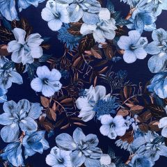 Viscose Twill Chalis Digital Print Dress Fabric Luna, Blue